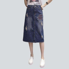 Knielanger zerrissener Jeansrock