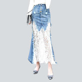 Vintage-Jeansrock mit Spitzenstickerei