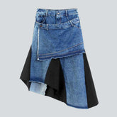 Lagen-Patchwork-Midi-Jeansrock