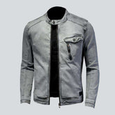 Hellgraue Biker-Jeansjacke