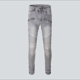 Hellgraue Herren Bikerjeans