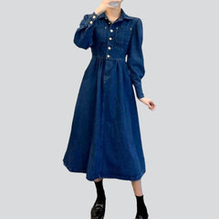 Vestido vaquero largo de mujer con lavado medio