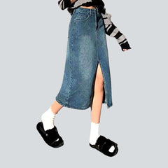 Long slit casual denim skirt