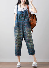Loose dark Blue Print denim Jumpsuit
