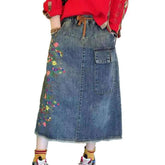 Cargo embroidered women denim skirt