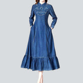 Maxi-Jeanskleid mit Rüschen