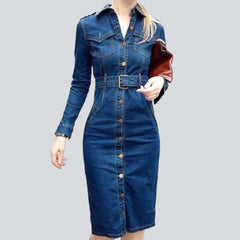Midi denim dress with belt