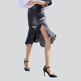 Grauer Midi-Jeansrock im Meerjungfrauen-Stil