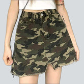 Mini-Jeansrock mit Schlitz und Camouflage-Muster