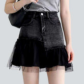 Jeansrock mit Saum aus gemischtem Material
