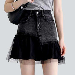 Mixed-fabric hem denim skirt