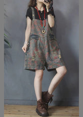 Modern Slash Neck Print Button Denim Wide Leg Jumpsuit