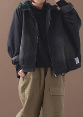 Modern black Fine crane coat Photography denim hooded short coats