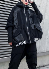 Modern denim black Plus Size for Sewing zippered patchwork coats