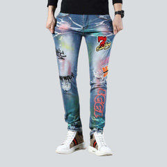 Neon color print men jeans