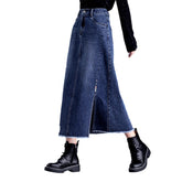 Falda vaquera larga con dobladillo rasgado