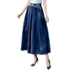 Langer Jeansrock mit besticktem Bund