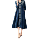 Mid-calf chinese embroidery denim dress