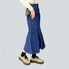 Falda vaquera peplum con costuras en contraste