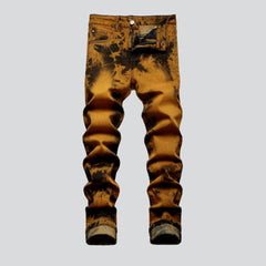Orange over-dyed men jeans