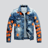 Vintage Jeansjacke mit orangenen Sternen