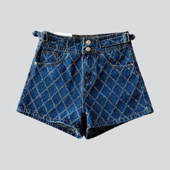 Ornament fabric women denim shorts