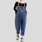 Blauer Denim-Jumpsuit mit Ornament-Print