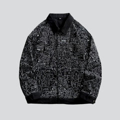 Ornament print urban denim jacket