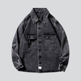 Übergroße, graue Vintage-Herrenjacke mit Pattentasche