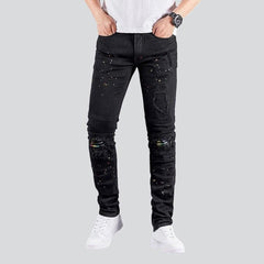 Painted ripped men black jeans