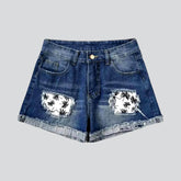 Distressed-Jeansshorts mit Palmen-Patches