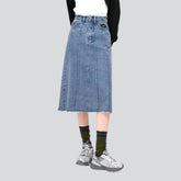 Midi-Jeansrock mit Panda-Stickerei