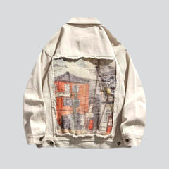 Pastel painting print denim jacket