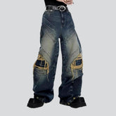 Patchwork Herren High-Waist-Jeans