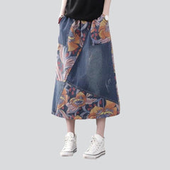 Patchwork painted women denim skirt