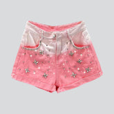 Rosa Jeansshorts mit kontrastierendem Strass