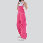 Rosa bestickter Jeans-Jumpsuit für Damen
