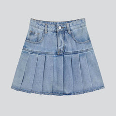 Plissierter Mini-Jeansrock