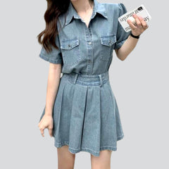 Vestido vaquero mini plisado para mujer