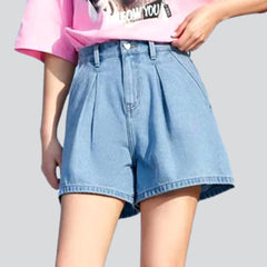 Pleated waistband women denim shorts