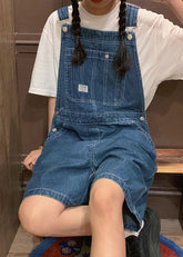 Mono corto de mezclilla de algodón con diseño original en azul de talla grande