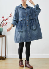 Plus Size Blau Oversized Große Taschen Jeansmäntel Herbst