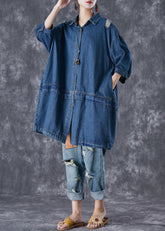 Plus Size Blau Übergroßen Patchwork Denim Zerrissenen Trenchcoats