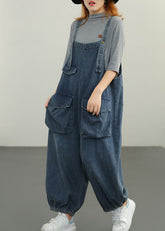 Plus Size Blauer Jumpsuit aus Baumwolldenim mit Taschen