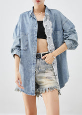 Plus Size Hellblau Oversize Patchwork Denim Mäntel Herbst