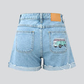 Bedruckte Jeansshorts mit Used-Look-Saum