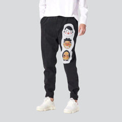 Printed embroidery men denim joggers