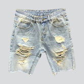 Distressed-Jeansshorts mit ungesäumtem Saum