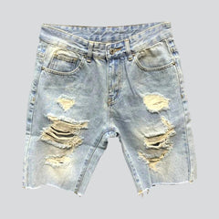 Raw hem distressed denim shorts