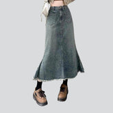 Jeansrock im Meerjungfrauen-Stil mit offenem Saum